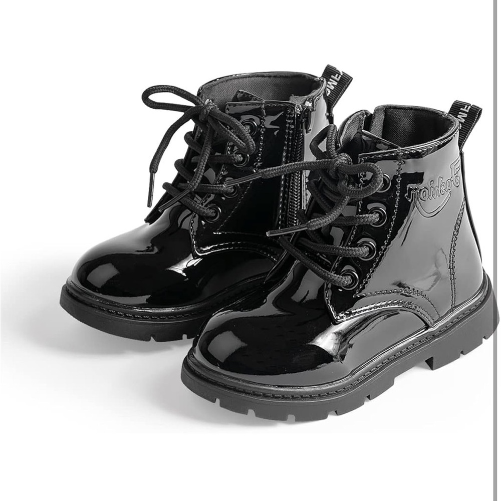 Kids Black Patent Leather Boots